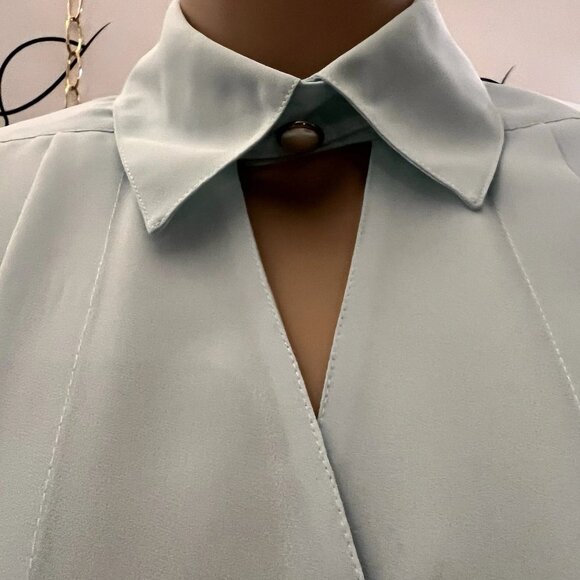 STEPHANIE. Size 6. Vintage 1980's Pleated Chiffon Blue Peplum Blouse. NOS. - Picture 6 of 6